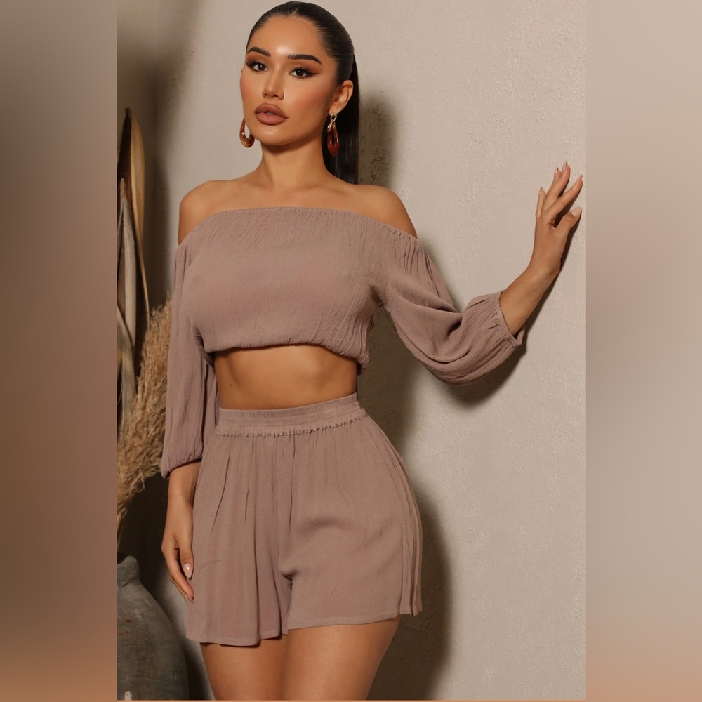 Linen swim short cover up set